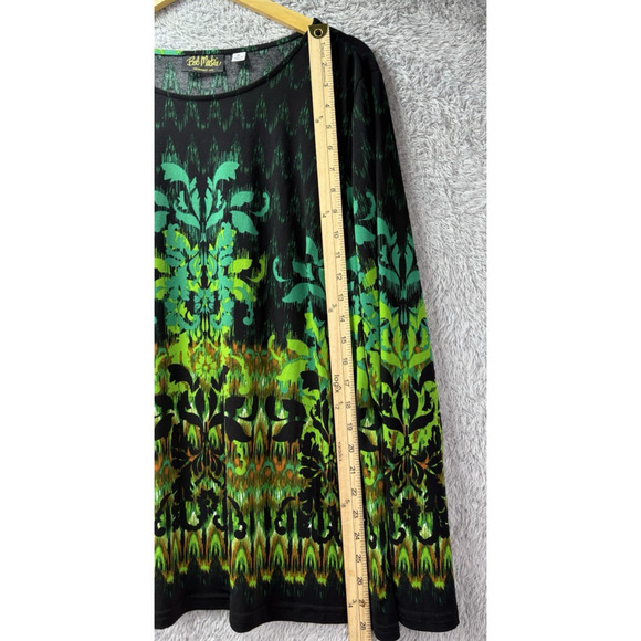 Bob Mackie Wearable Art XL Green Black Pullover Top Geometric Liquid Knit Boho - Picture 5 of 8
